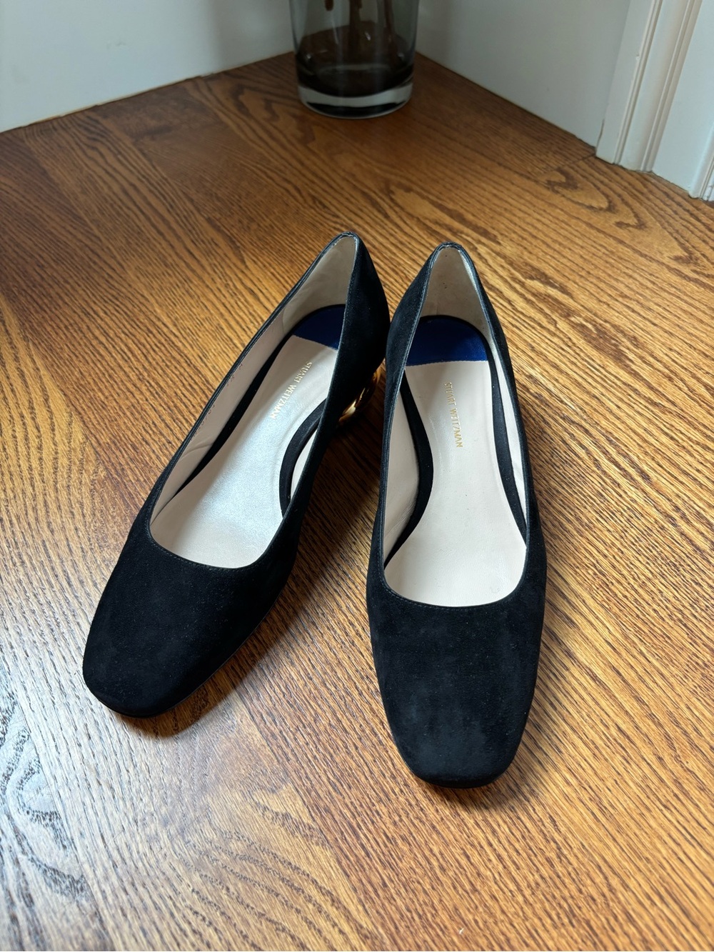 Stuart Weitzman Black Suede Square-Toe Pumps
